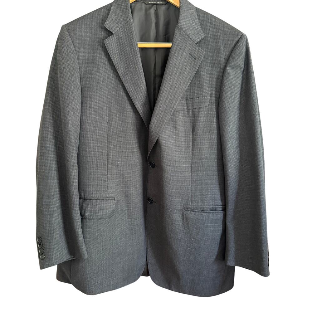 CANALI | 100% Wool Gray Microcheck 2 Button Blazer Notch Lapel Size 54 R (44 R)